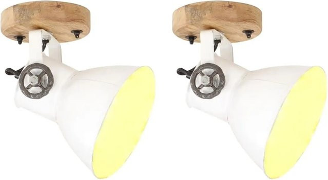 vidaXL Wand- und Deckenlampen im Industriestil aus Eisen und Mangoholz, 2er-Set, Weiß/Braun, E27, B/H/T: 20 x 25 x 20 cm - Bild 1