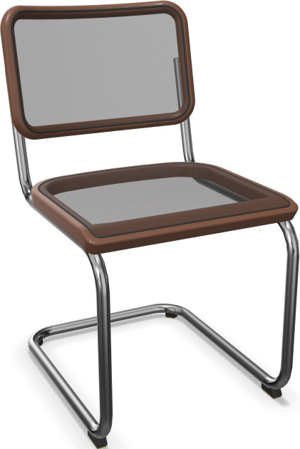 Thonet S 32 N Freischwinger mit braunem Kunststoff-Netzgewebe und verchromtem Rundrohr - Bild 1