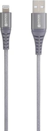 Skross USB-Kabel USB 2.0 mit USB-A und Lightning Stecker, Grau, 1,20 m, Stoff-Ummantelung, SKCA0011A-MFI120CN - Bild 1