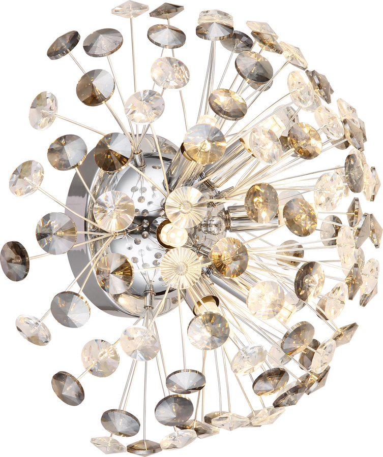 Globo Lighting Wandleuchte aus Metall in Chrom mit rauchfarbenen K9 Kristallen, Durchmesser: 40 cm, Höhe: 22,5 cm, inklusive 6x G9 LED Leuchtmittel - Bild 1