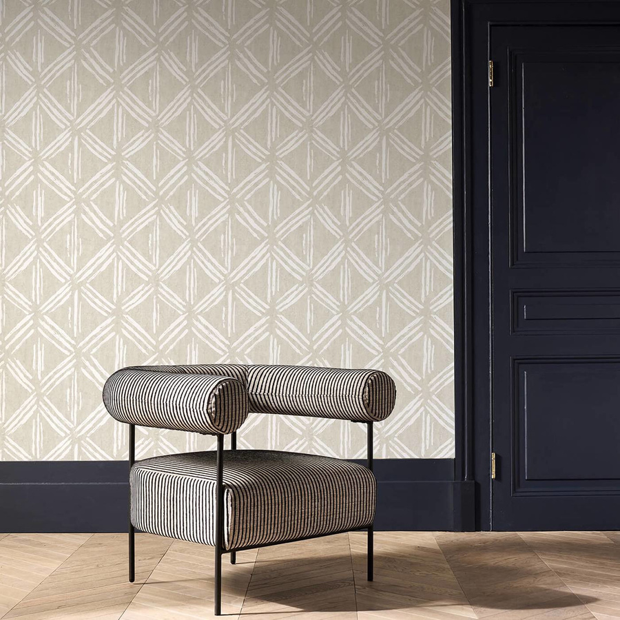Clarke & Clarke Wallpaper Murakami in Gold und Beige, abstrakte geometrische Vliestapete mit Leinenoptik und satinmattem Finish - Bild 1