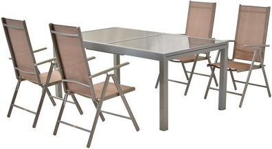 Merxx Gartenmöbel-Set Amalfi 5-tlg. aus Aluminium und Glas in Beige und Silber mit Ausziehtisch B: 120 cm bis 180 cm, T: 90 cm, H: 75 cm - Bild 3