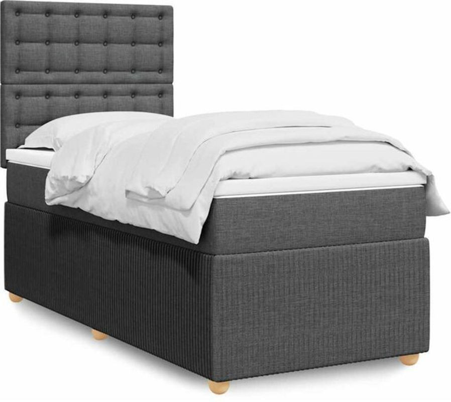 vidaxl Boxspringbett mit Matratze aus Stoff in Dunkelgrau B/T/H: 100 x 200 x 140,5 cm - Bild 1