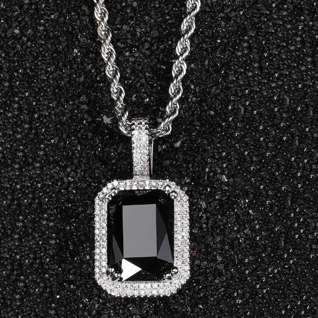 Anhänger Quadratischer Farbiger Edelstein, Kupfer, Unisex, Black - Bild 1