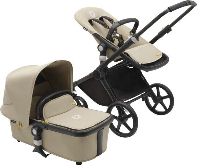 Bugaboo Cub Kombikinderwagen Trio-Set in Schwarz und Beige mit Sportsitz, Babywanne, Babyschale und Getränkehalter - Bild 1