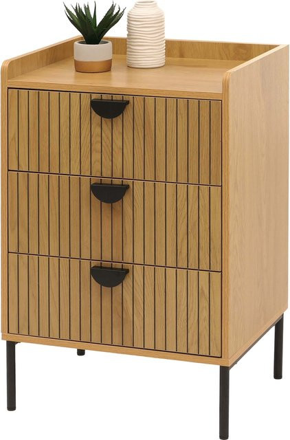 MCW Kommode O39 mit 3 Schubladen in Braun im Lamellen-Design, B/H/T: 95 x 42 x 50 cm - Bild 1