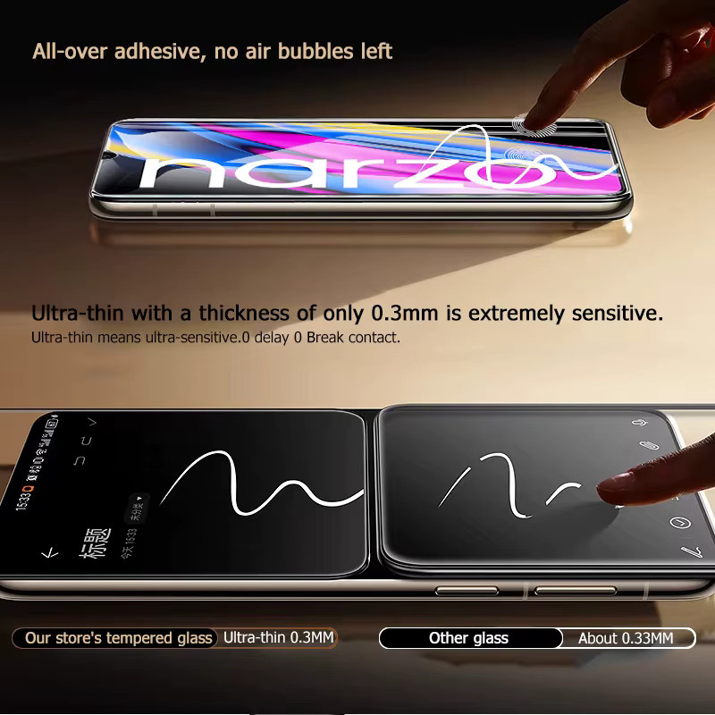 3er-Set gehärtetes Glas als Displayschutz für Realme Narzo 50A und Prime 50E, transparent, Fingerabdruck-Entsperrung kompatibel - Bild 5