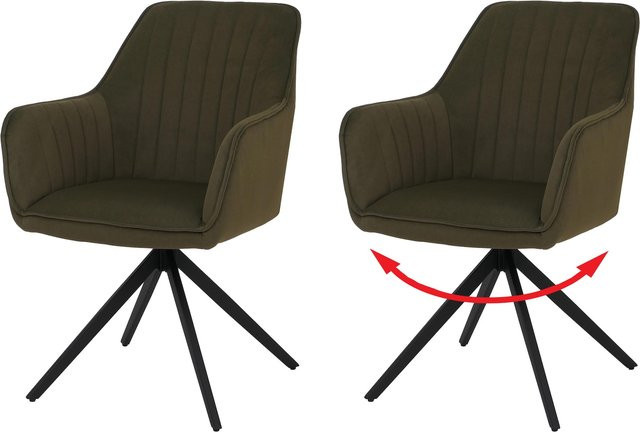 2er-Set Esszimmerstühle MCW-L79 mit Armlehnen, drehbar, Stoff Textil, Grün - Bild 1
