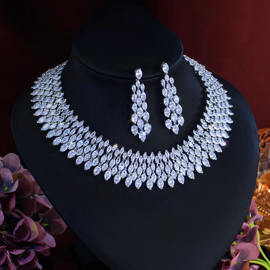 CWWZircons Schmuck-Set, Halskette, Ohrringe, Zirkonia, Silber, Damen - Bild 3