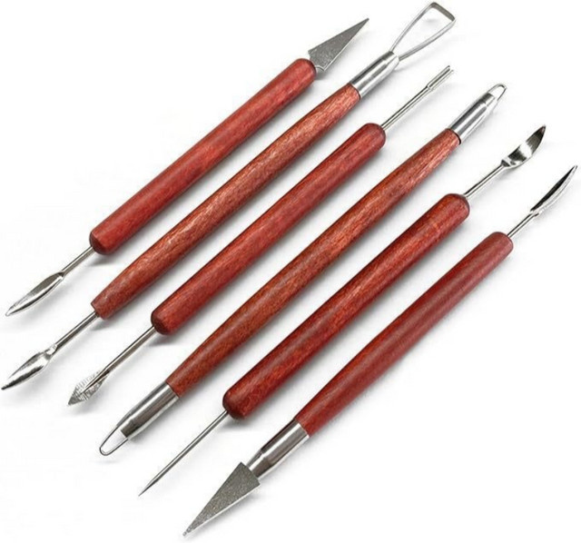 6-teiliges Töpferwerkzeug-Set mit roten Holzgriffen für Tonmodellierung und Tonreparaturen - Bild 1