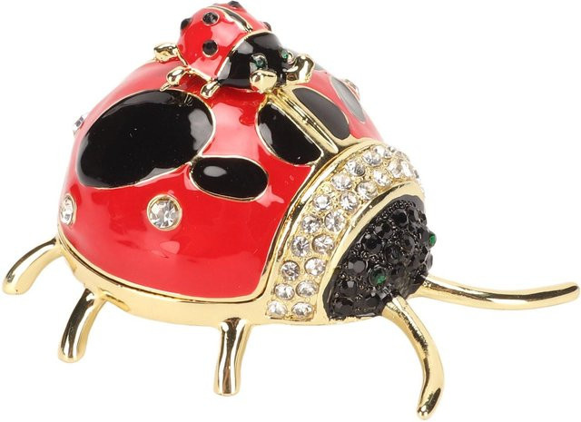 Handbemalte Marienkäfer Schmuckdose aus Metall in Rot und Schwarz mit Kristall-Ornament zur Aufbewahrung von Ringen und Ohrringen - Bild 1