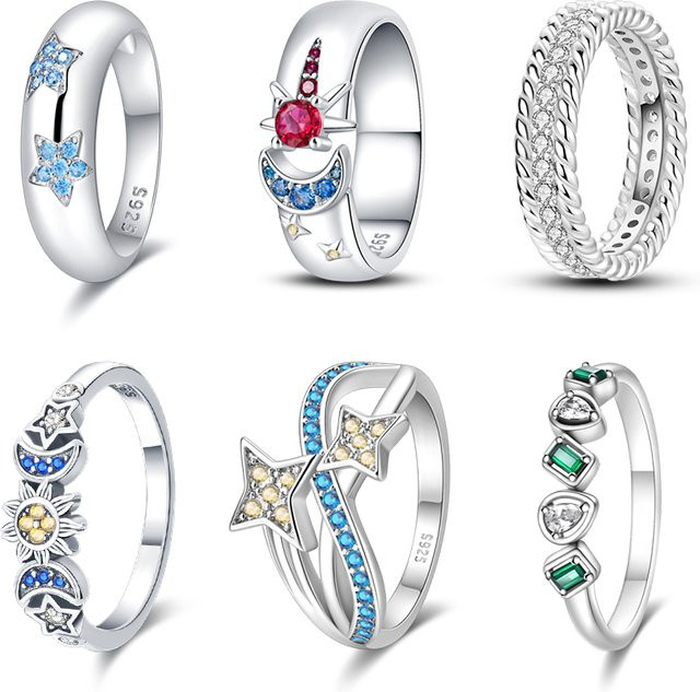 Pandach Ring 925 Silber, Zirkonia, Sterne Mond Sonne, Damen - Bild 1
