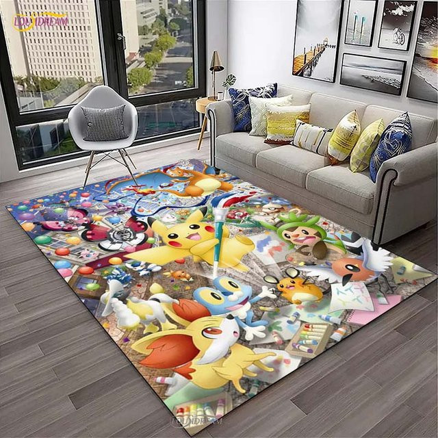 Miniso Pokemon Pikachu Rutschfeste Bodenmatte für Kinder, Wohnzimmer und Schlafzimmer, B/B: 60 x 40 cm, Mehrfarbig - Bild 1