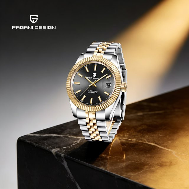 PAGANI DESIGN Armbanduhr, Automatik, Edelstahl, Schwarz-Gold, Herren - Bild 1