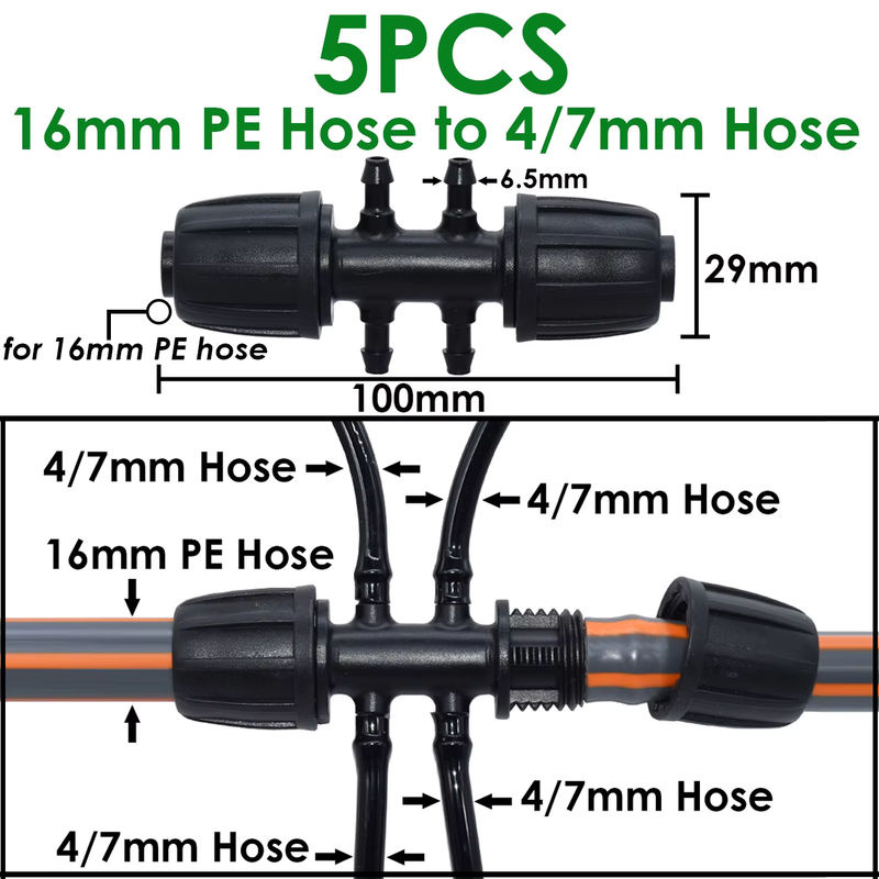 KESLA 5er Set PE Rohrverbinder T-Kupplung mit 1/2'' Gewindesperre für Gartenbewässerung und Tropfbewässerung - Bild 3