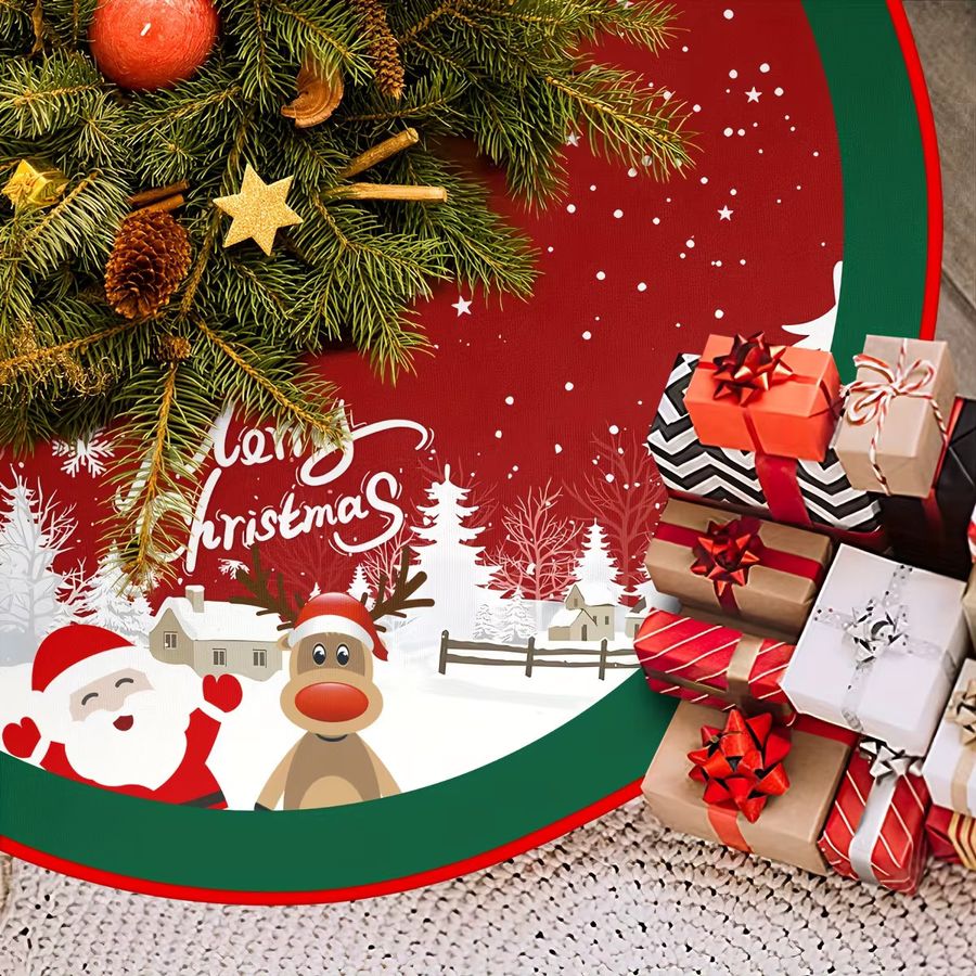 VIKAMA Weihnachtsbaumrock mit Schneeflocken- und Rentier-Design in Rot und Grün - Bild 2