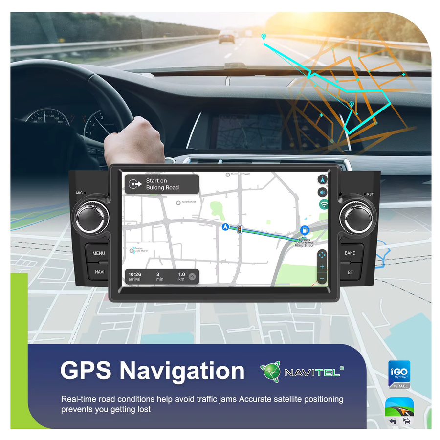 Podofo Carplay Android Auto Autoradio mit GPS und Bluetooth in Schwarz für FIAT Punto 2005-2009 und Linea 2007-2011 mit 4GB RAM und 64GB Speicher - Bild 4
