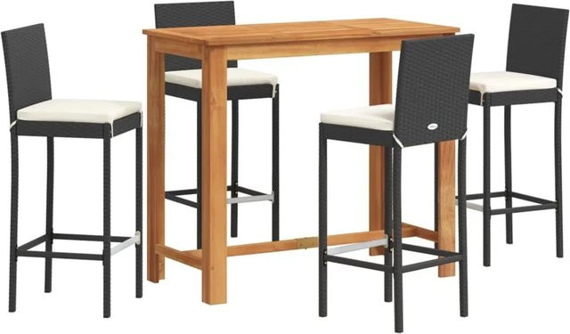 vidaXL 5-tlg Gartenbar-Set Modell 4 in Schwarz aus Akazie, Poly Rattan und Stahl - Bild 1