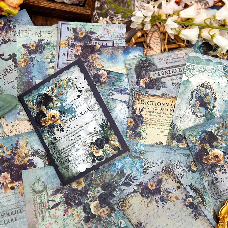30er Set Vintage Floral Scrapbooking Papier mit Blumenmotiven für Junk Journal und Collage, Mehrfarbig - Bild 4
