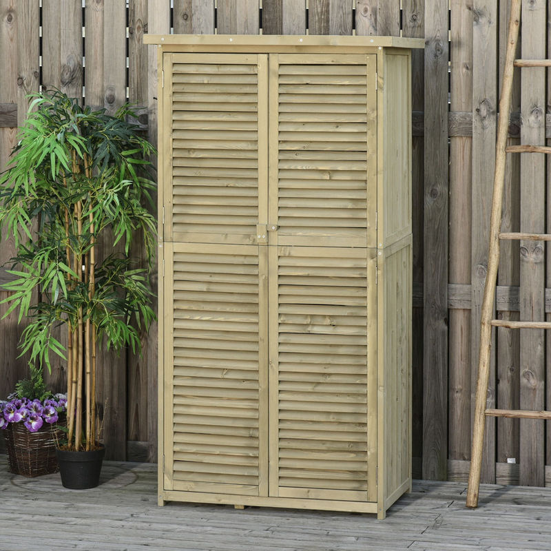 Outsunny Gartenschrank aus Kiefernholz in Grau mit Asphaltdach und Doppeltür, B/T/H: 87 x 46,5 x 160 cm - Bild 2