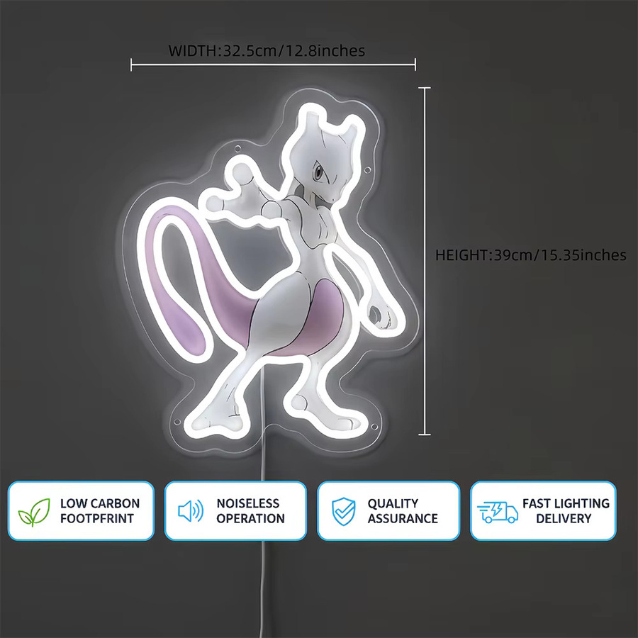 Bandai Pokemon Mewtwo Acryl Neon LED Licht Kunstwerk in Weiß und Transparent für dein Zuhause - Bild 3