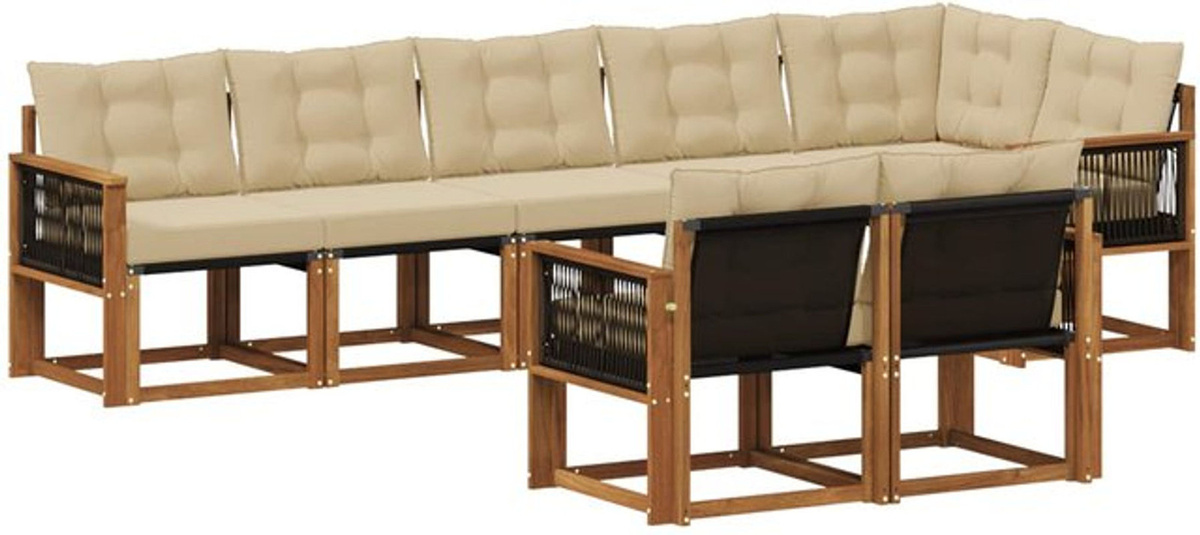 vidaXL Outdoor-Sofagarnitur aus Akazienholz mit 8-teiligem Set und Kissen in Natur und Beige - Bild 1