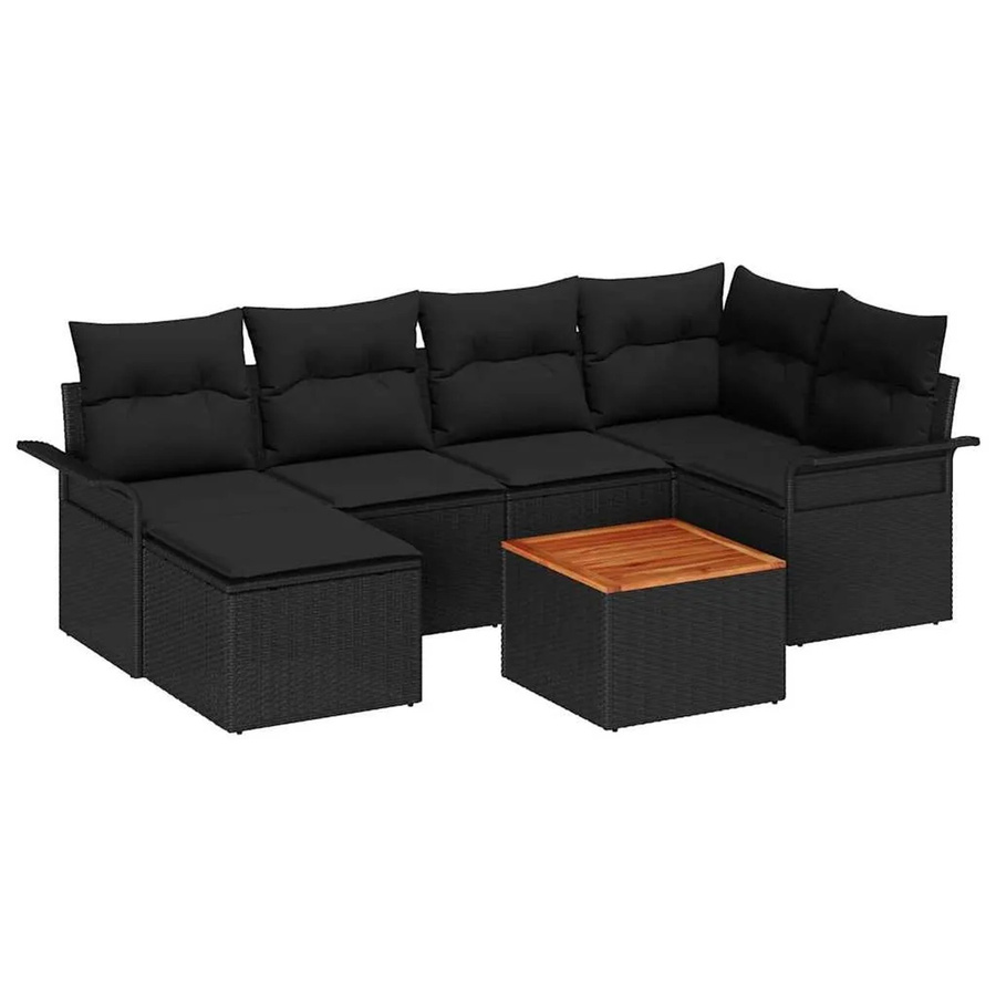 vidaXL Garten-Sofa-Set 7-teilig aus Polyrattan in Schwarz mit Polstern für Garten, Balkon und Terrasse - Bild 2