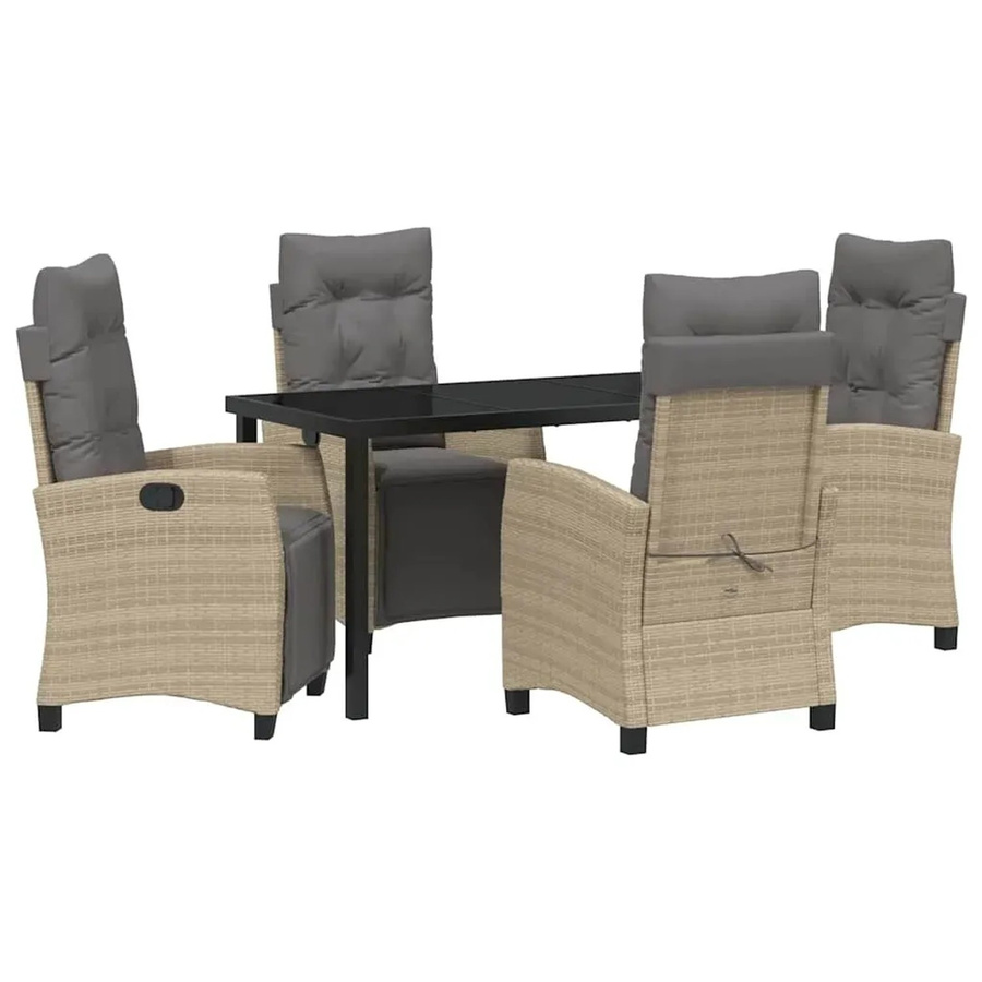 vidaXL Garten Essgruppe 5-teilig aus Poly-Rattan in Beige mit Glastisch für Terrasse und Garten - Bild 2