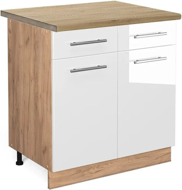 Vicco Küchenunterschrank Fame-Line Weiß Hochglanz und Goldkraft Eiche, Breite: 80 cm - Bild 1