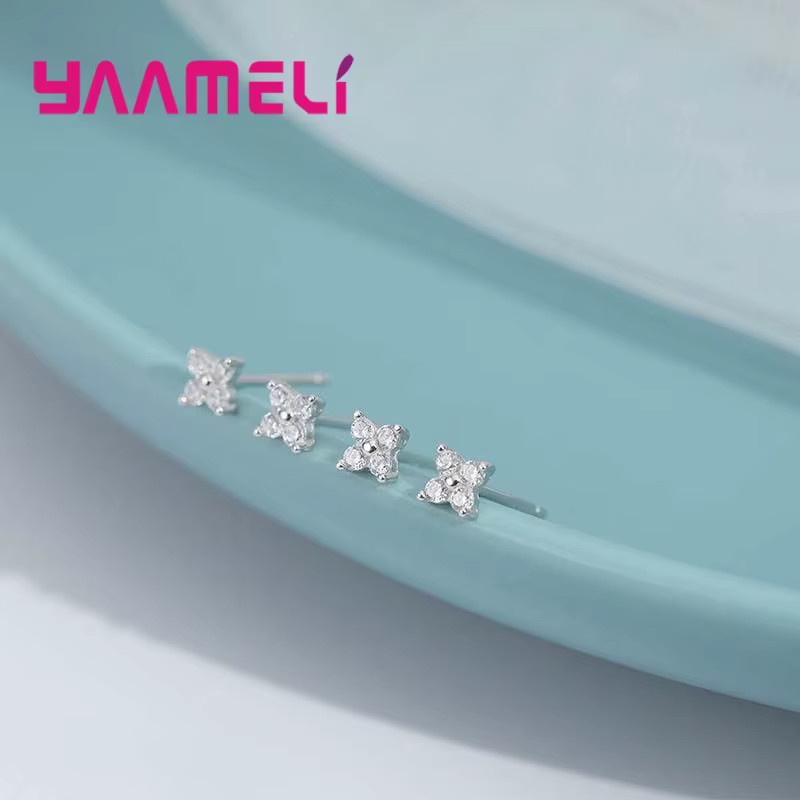 YAAMELI Ohrstecker 925 Silber, Kleeblatt, Zirkonia, Damen, Mädchen - Bild 3