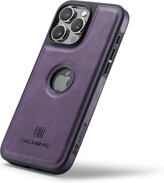 Yiran Lederhülle für iPhone 13 in Purple mit starkem Magnet für MagSafe und Logo-Ansicht - Bild 1