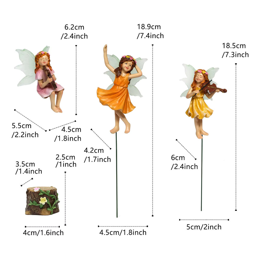 3er-Set Musik spielende Blumenfee Gartenfiguren aus Keramik und Harz in Multicolour zur Dekoration von Sukkulenten und Gartenlandschaften - Bild 3