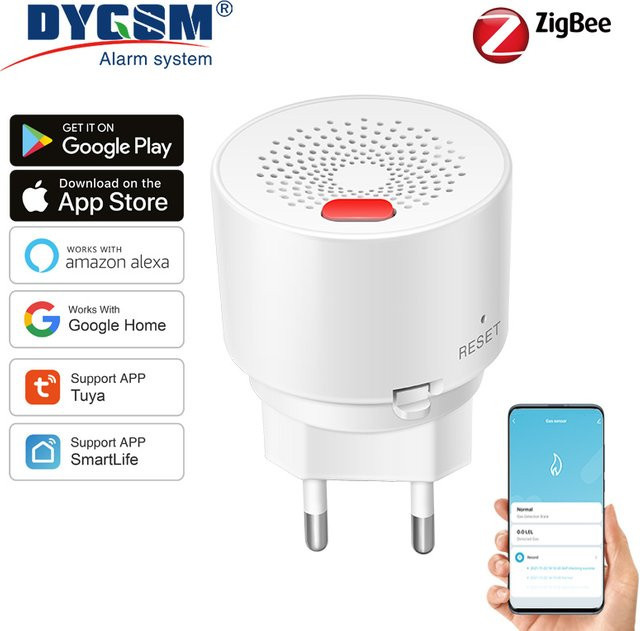 DYGSM Tuya Zigbee Gasdetektor zur intelligenten Gasüberwachung in Echtzeit, kompatibel mit Alexa und Google Home, Weiß - Bild 1