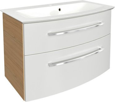 Fackelmann Badmöbel-Set B.Style 2-tlg. Sandeiche und Weiß mit Gussmarmor-Waschtisch, B/H/T: 83,2 x 54,3 x 47,8 cm - Bild 2
