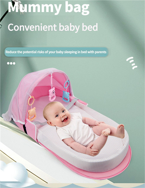 Tragbares Baby-Reisebett für Neugeborene mit Moskitonetz, faltbares bionisches Babybett für Innen und Außen, Grau - Bild 1