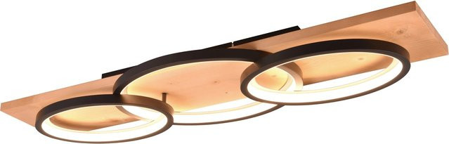 Trio LED Deckenleuchte und Wandleuchte Barca Schwarz matt mit Holz, dimmbar, B: 97 cm, T: 10 cm, H: 33 cm - Bild 1