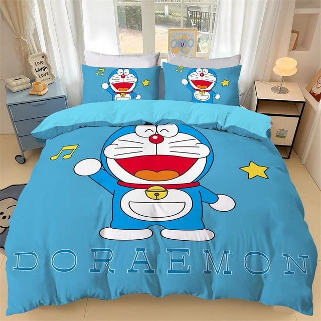 Lodestar Bettwäscheset Doraemon mit 3D-Druck in Blau für Kinder und Teenager, bestehend aus Bettbezug und Kissenbezügen, B/T/H: 260 x 240 cm - Bild 1