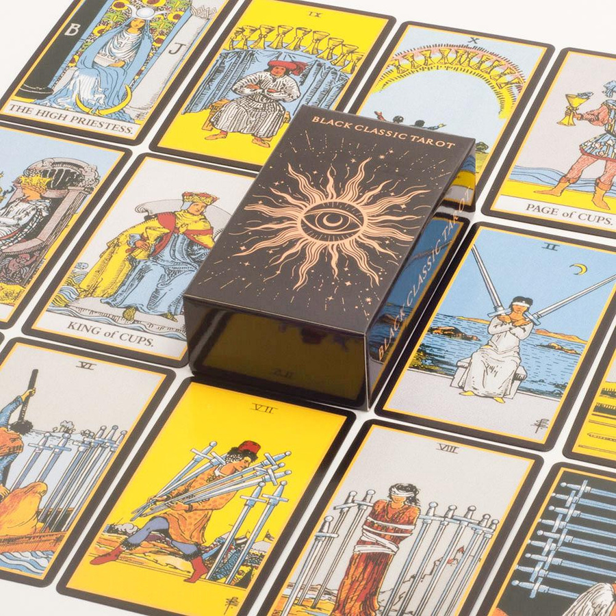 Schwarzes Klassisches Tarotkarten Deck Wahrsagungs Spiel Set mit Anleitung - Bild 3