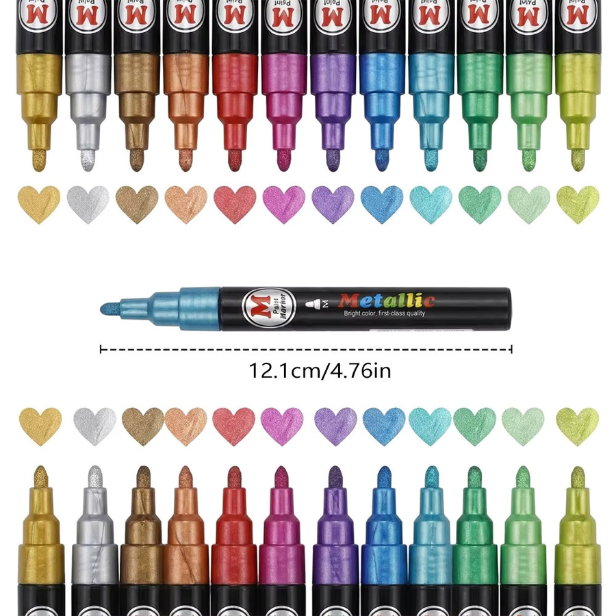 12er Set Metallic-Glanz-Marker in Multicolor für DIY-Bastelarbeiten, Glas, Metall und Kunst - Bild 2