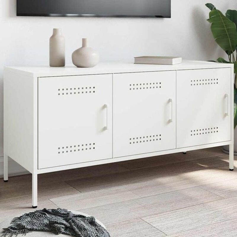 Vidaxl TV-Schrank aus Stahl in Weiß im Industrial Design, B/T/H: 100,5 x 39 x 50,5 cm - Bild 1
