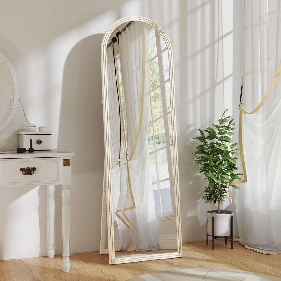 HOMCOM Bogen Ganzkörperspiegel in Weiß mit Steinoptik, moderner Standspiegel zum Stehen oder Anlehnen, Höhe: 160 cm, Breite: 50 cm - Bild 2