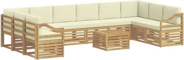 vidaXL Outdoor-Sofagarnitur aus Akazienholz mit 11-teiligem Kissen-Set in Weiß und Beige - Bild 1