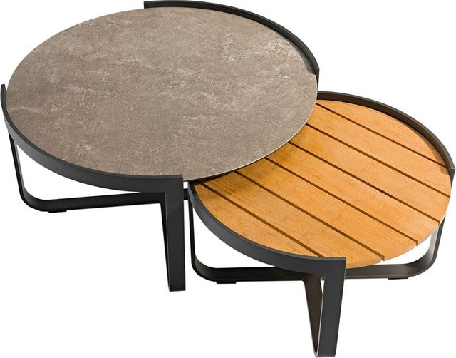 Zebra Fly Lounge 2er Tisch-Set aus Aluminium mit Teakholz und grauer Keramikplatte in Graphite - Bild 1