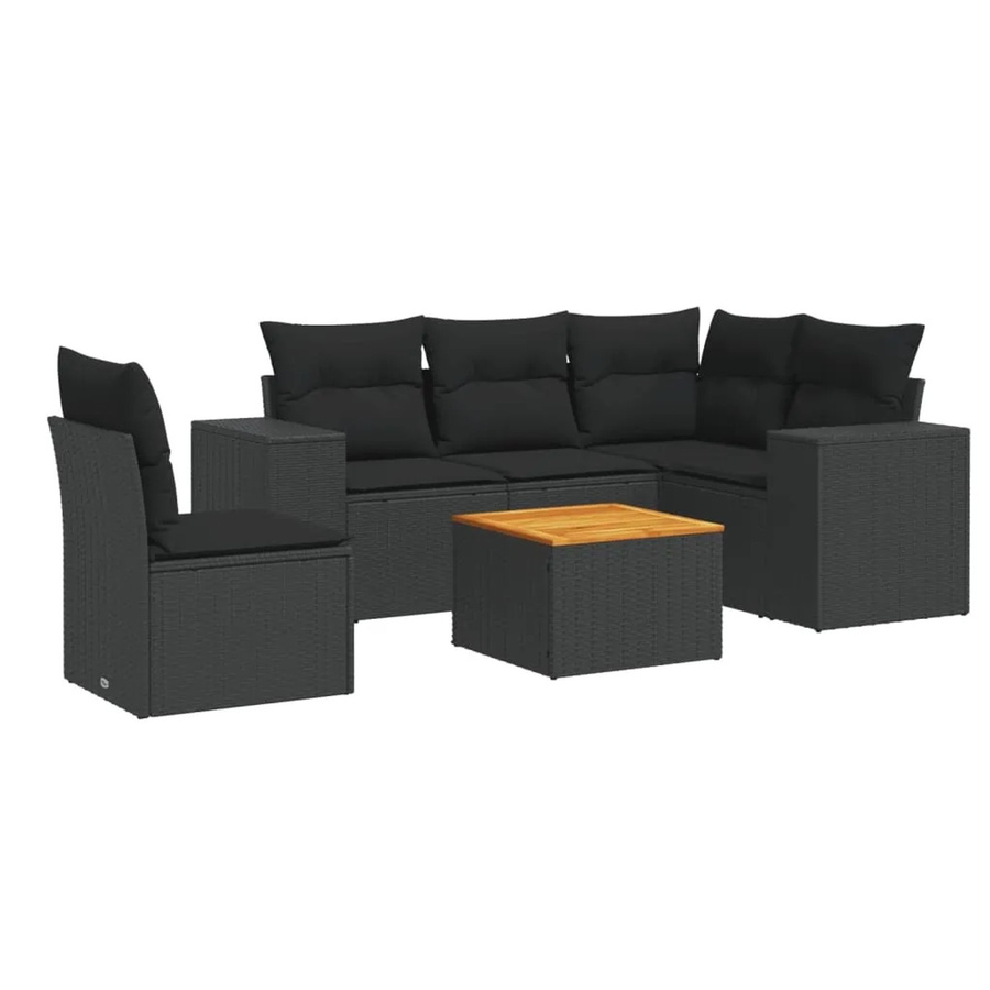 vidaXL 6-tlg Garten-Sofagarnitur in L-Form aus schwarzem Poly-Rattan mit UV-beständigen Kissen und Metallrahmen - Bild 2