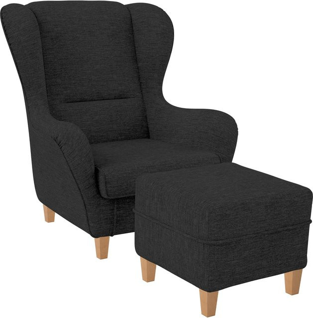 Supellex Sofia Ohrensessel mit Hocker Design Vienna in Grau aus Webstoff - Bild 1