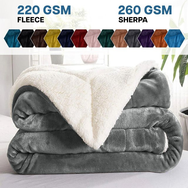 Reversible Sherpa Fleece Decke von Evich in Grau, weich und flauschig zum Kuscheln - Bild 1
