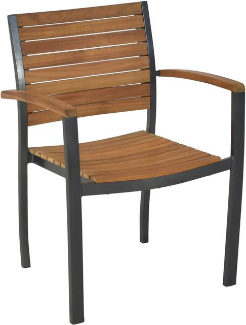 Merxx Stapelsessel Santorin 2er-Set aus Aluminium und geöltem Akazienholz in Braun, B/H/T: 61 x 84 x 41,5 cm - Bild 1