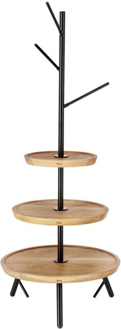 VEGA Etagere Cornu dreistöckig mit Brezenständer, rund, Eiche/Schwarz, Durchmesser: 34,8 cm, Höhe: 90,8 cm - Bild 1