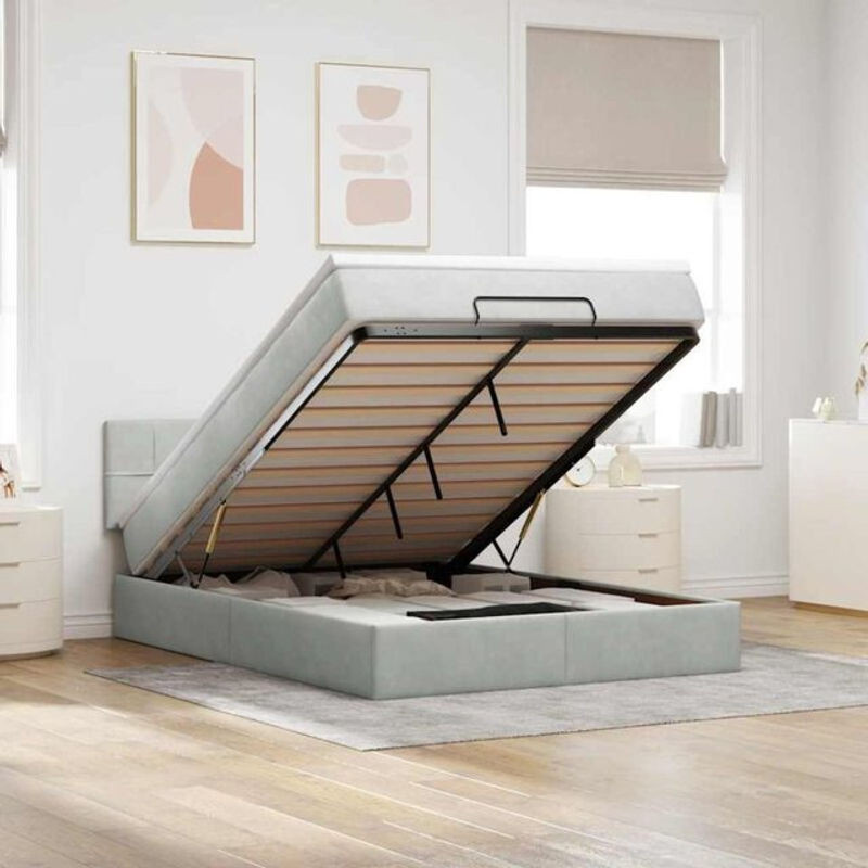 Vidaxl Ottoman Polsterbett mit Matratze aus Samt in Grau B/T/H: 140 x 190 x 88 cm - Bild 1
