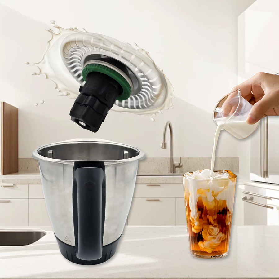 Milchaufschäumer-Aufsatz von Vorwerk kompatibel mit Thermomix TM5 und TM6 in Silber für Cappuccino, Latte Art und Milkshakes - Bild 5